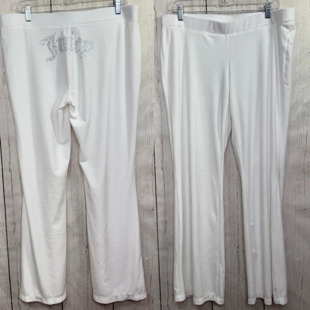 Juicy Couture White Rhinestone Logo Flare Pull OnPants Y2K Glam XL Loungewear